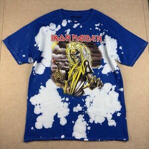 Iron Maiden Shirt Men S‎ Blue Tie Dye Eddie Bloody Hammer Graphic Band Metal Tee